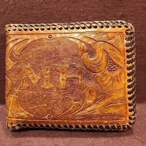 Tooled Leather Wallet Vtg